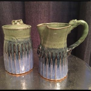 Teal & Sea Green Handcrafted Cream and Sugar Set